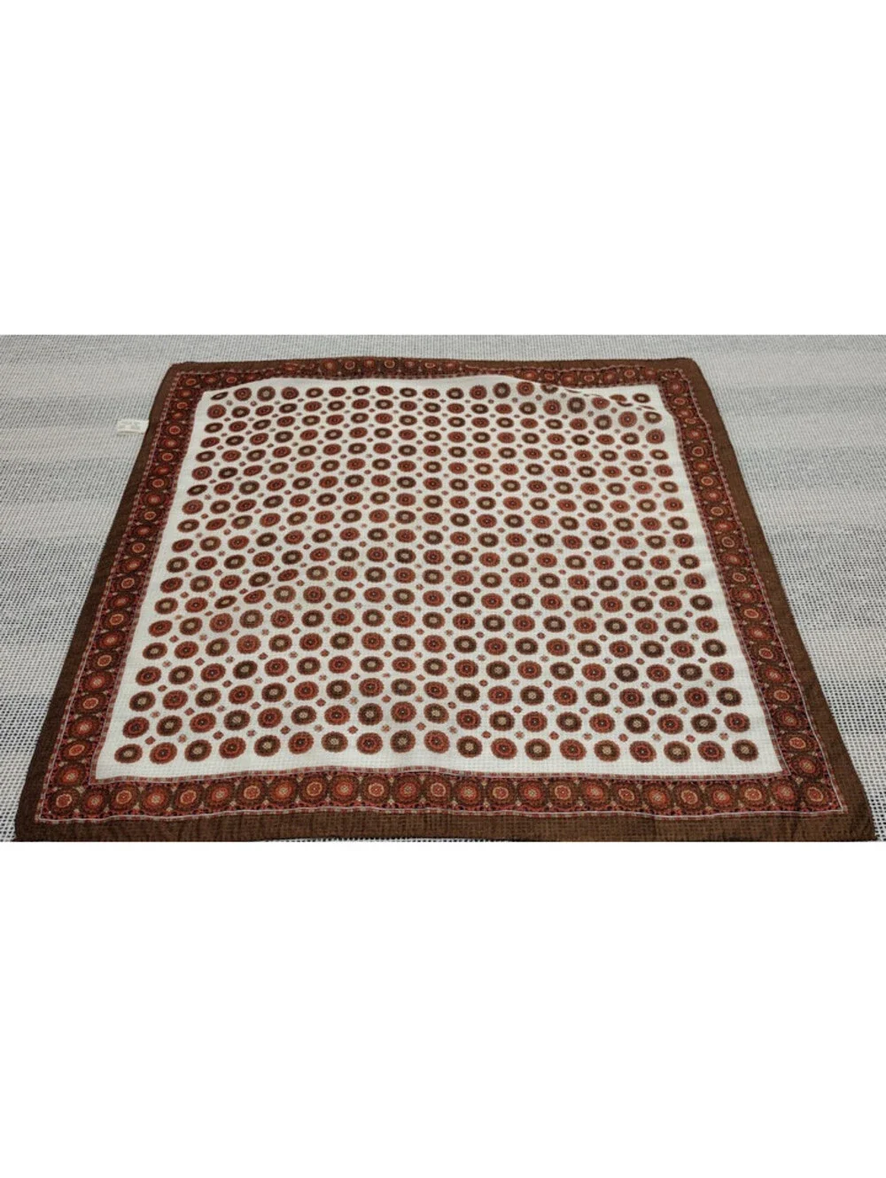 Vintage 60s Scarf Mid Century Brown Shades Floral Circles Nylon Rayon Made Japan